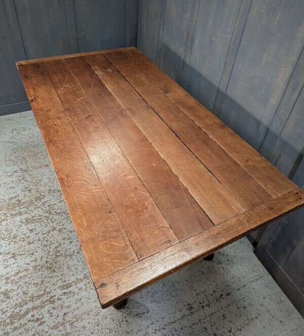 Medium Size Oak Plank Top Vintage Refectory Table with Barley Twist Legs