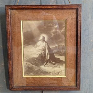 Heavy Black & White Lithograph of Christ in Gethsemane