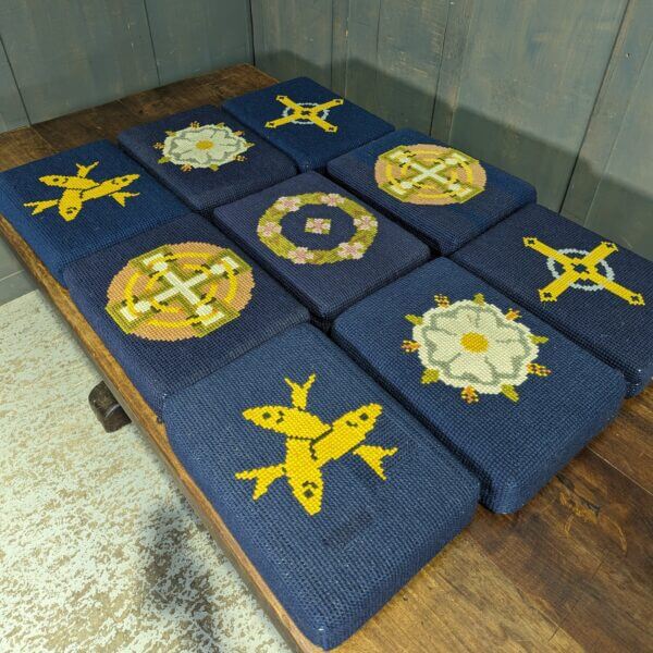 9 Embroidered Blue Church Kneelers Hassocks Cushions from St David's Wrexham