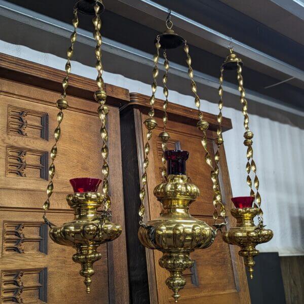 Spectacular Set of Three Very Grand Antique Sanctuary Lamps form All Saints Woodham