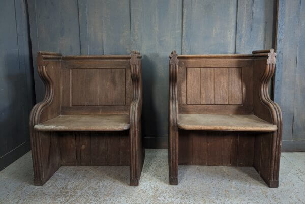 Antique Oak Choirmasters/Readers Throne Chairs Pews