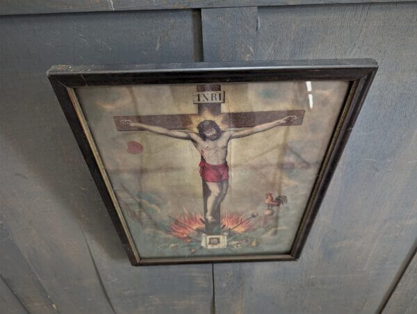 Mysterious Symbol Crammed Antique Framed Lithograph of The Crucifixion