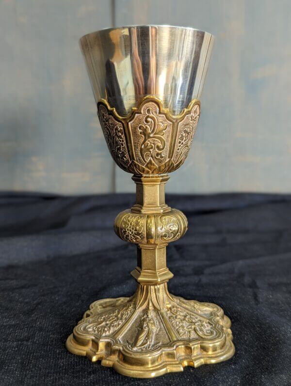 Heavily Decorated Antique Gilt Brass Baroque 18th Century Style Church Communion Chalice