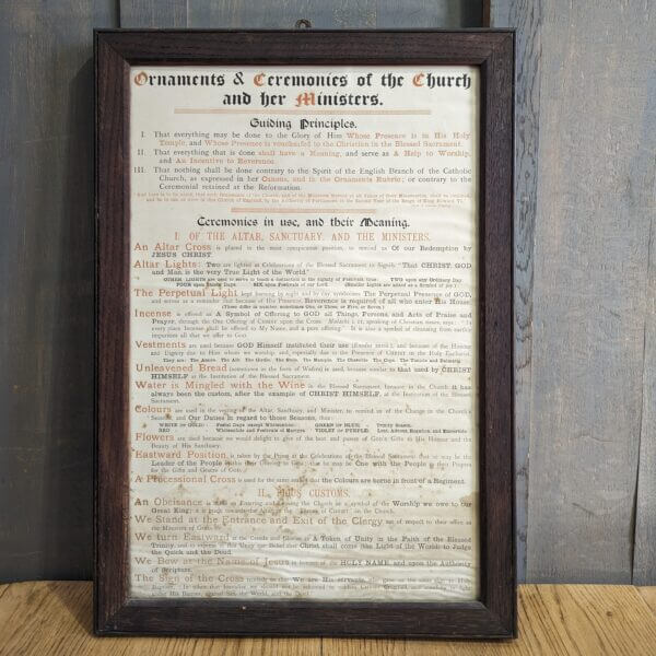 Antique Victorian High Anglo Catholic Framed Guide to Church Business