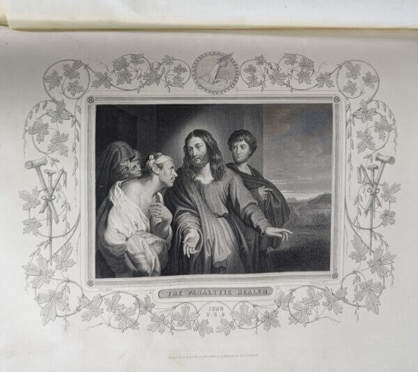 1860's Large Leather Bound Book of Family Worship with Illustrations