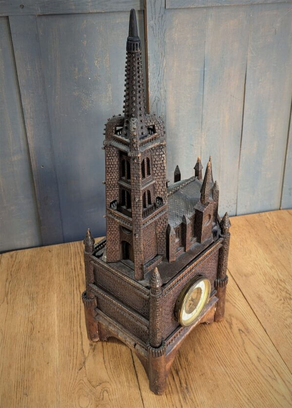 Wonderful Eccentric Antique Carved Wooden Church With Clock