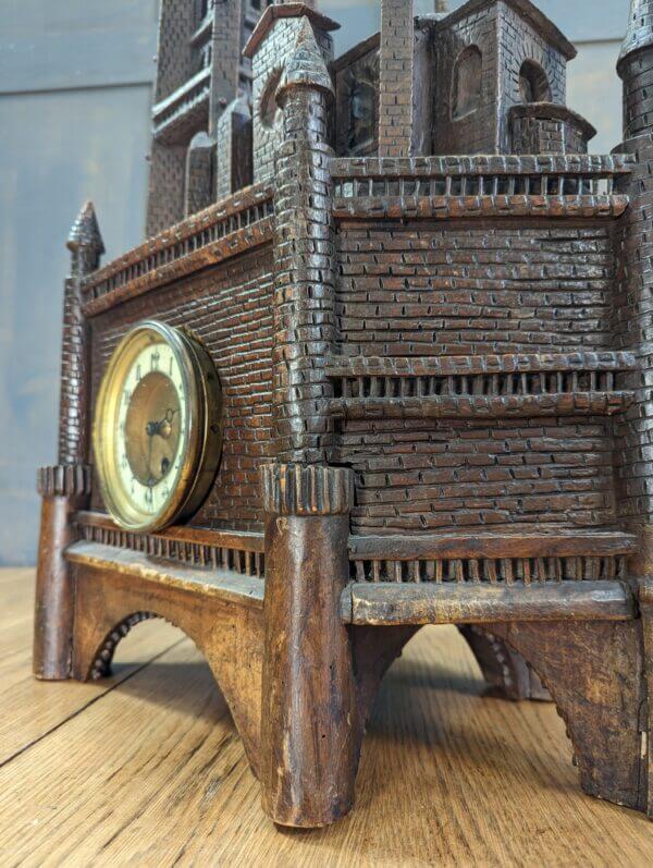 Wonderful Eccentric Antique Carved Wooden Church With Clock