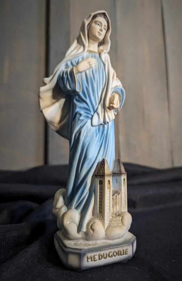 Heavy Small Composition Religious Statue of Our Lady of Medugorie