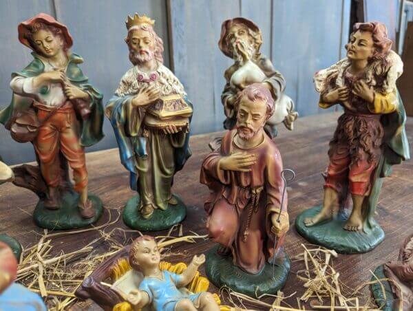 1960's Vintage Italian 11 Piece Larger Size Nativity Set