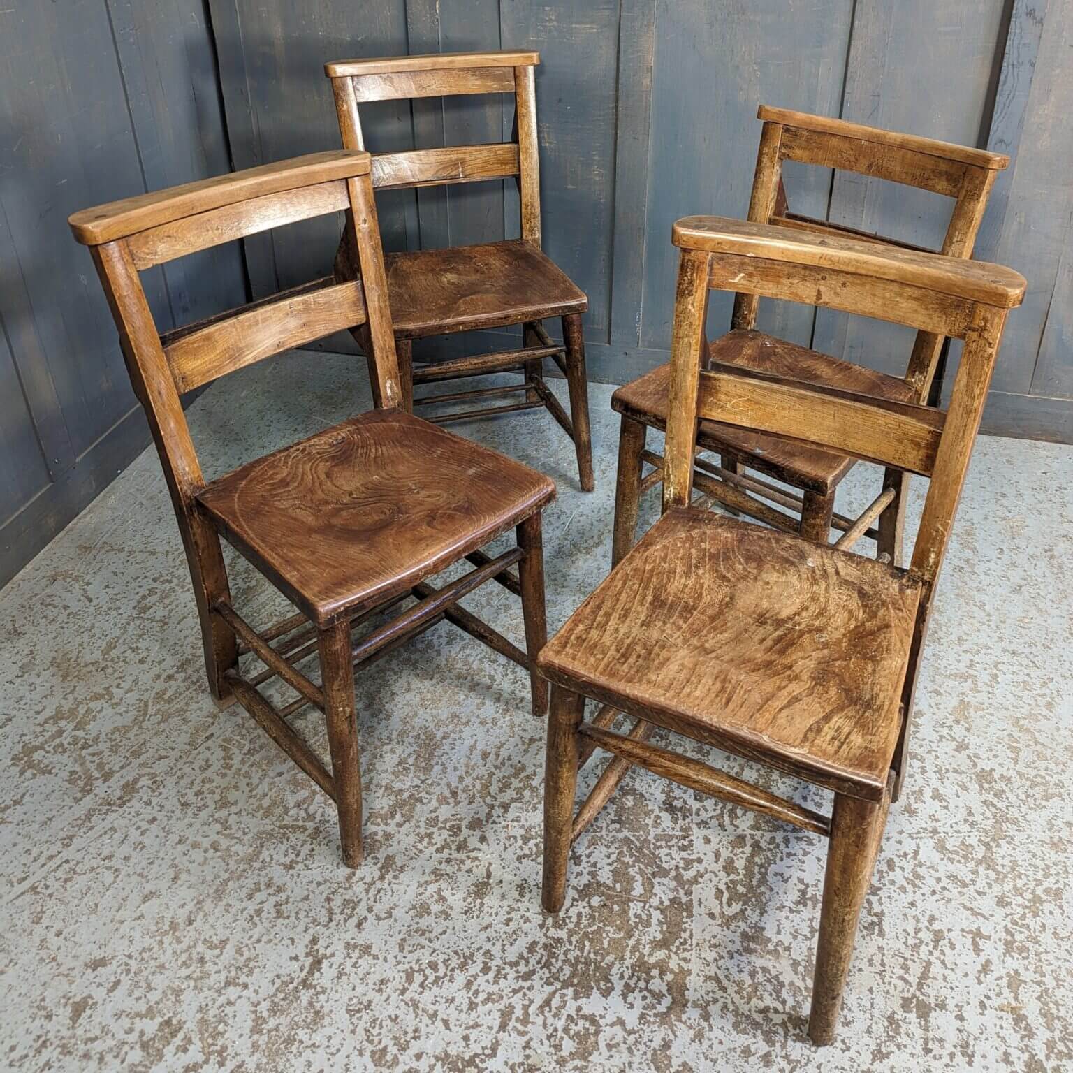 Set of 4 Pre WW1 Square Seat Good Colour Church Chapel Chairs from Holy