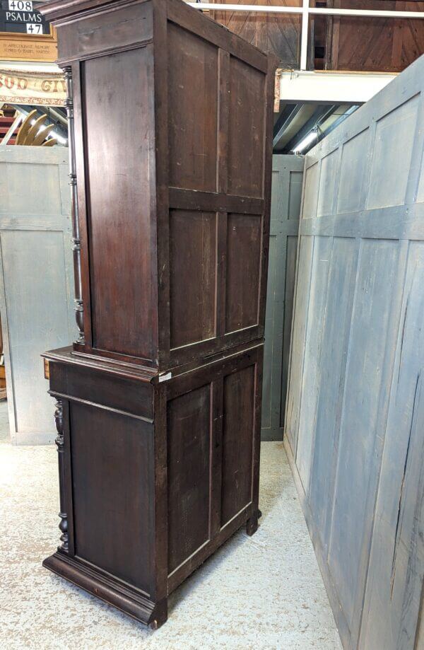 Late 19th Century Oak & Teak Rosewood Coloured Flemish Narrow Cabinet Bookcase with Columns