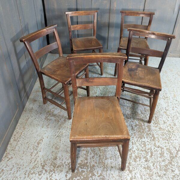 Set of 5 Character Driven Antique Pre WW1 Church Chapel Chairs - Sale Price -