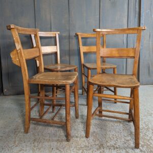 Set of 4 Classic 1930's Vintage Elm & Beech Church Chapel Chairs from Northop Hall