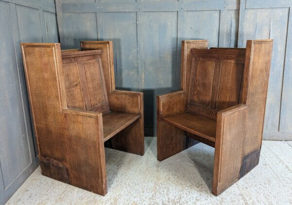 Heavy Oak Brutalist 1950's Outsize Church Chairs