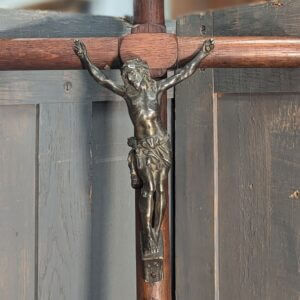 Austere Vintage Oak & Spelter Processional Cross from Rochdale Convent