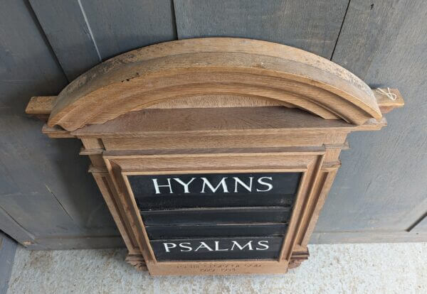 Very Large Mid-Century English Oak Classical Styled Hymn & Psalm Board
