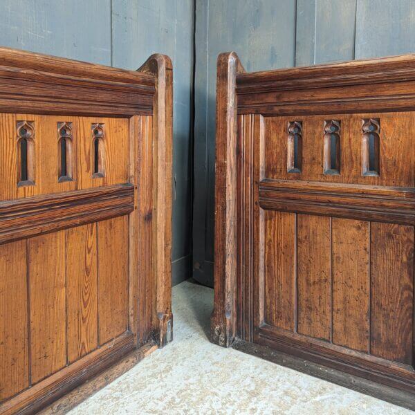 Pair of Simple Lancet Design Gothic Pitch Pine Choir Fronts from St David's North Wales