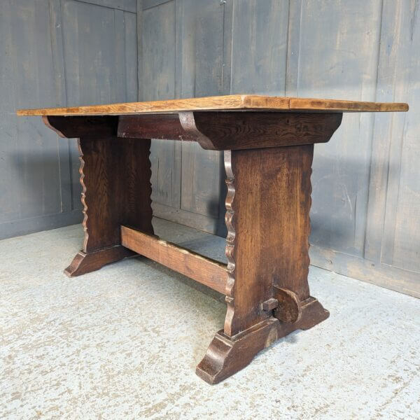 Slab Sided Heavy Medium Size Vintage Oak Refectory Table