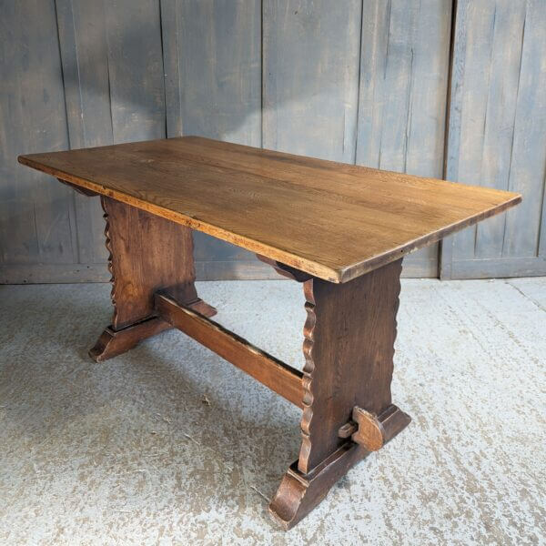 Slab Sided Heavy Medium Size Vintage Oak Refectory Table