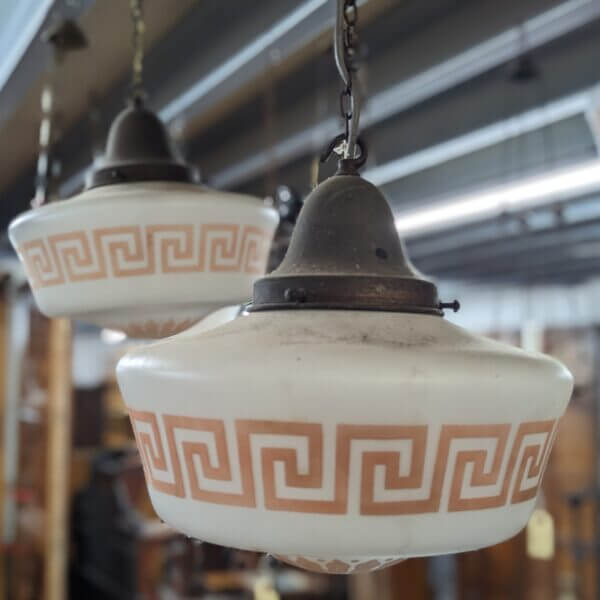Early 20th Century Opaline Church Lights with Greco Roman Design