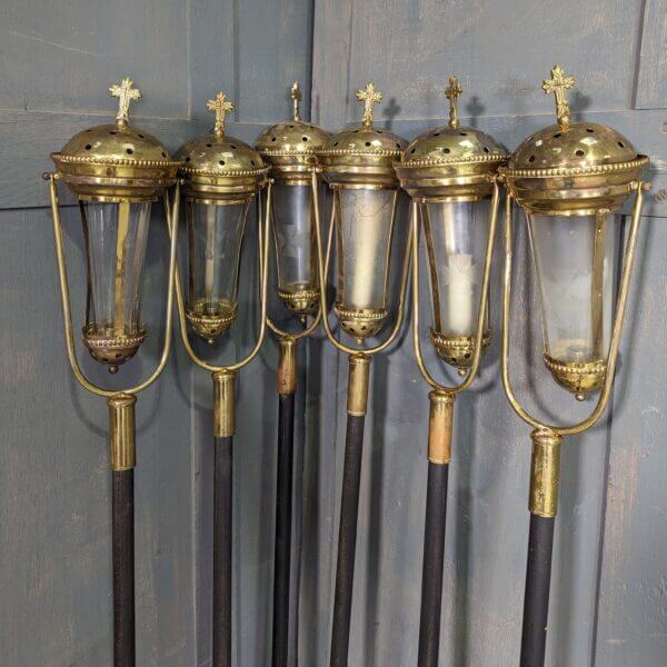 Rare Full Set of 6 Vintage Acolyte Brass Candle Lanterns