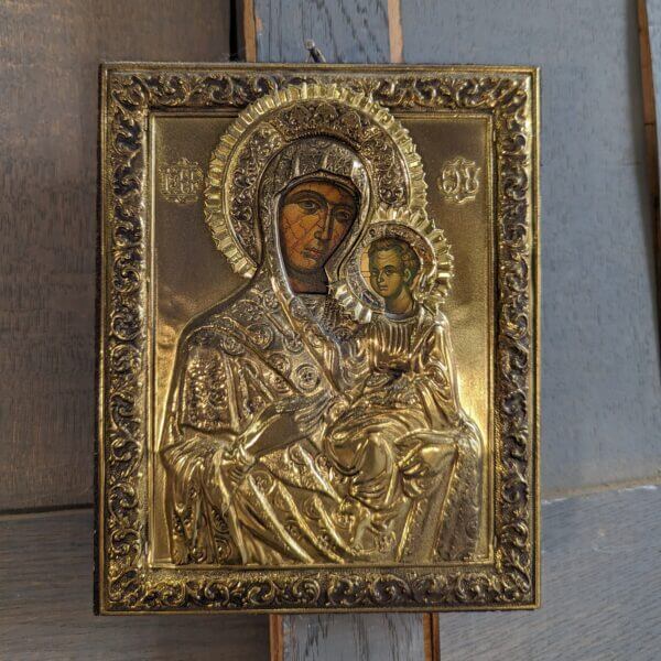 Modern Simple Icon of Madonna Mother & Child Ex Property of Priest