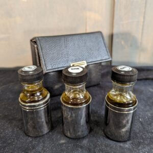 Travelling Holy Oil Set with Metal Clad Refill Bottles Ex Propety of Priest