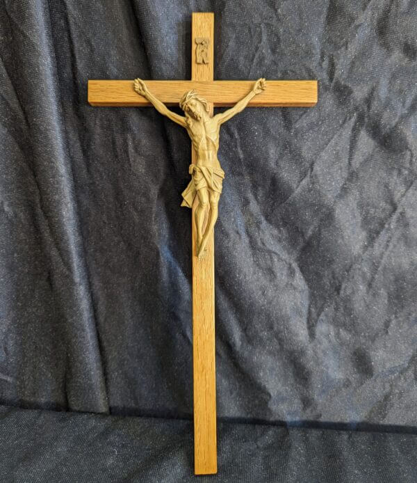 Faux Carved Wood on Real Oak Taller Size Crucifix