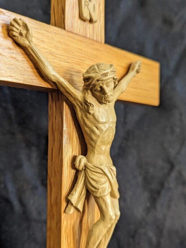 Small Altar Crucifix with Faux Carved Wood Figure Corpus