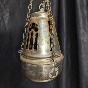 Simple Well Used Alloy Priest's Thurible Incense Burner Censer With Lancet Openings