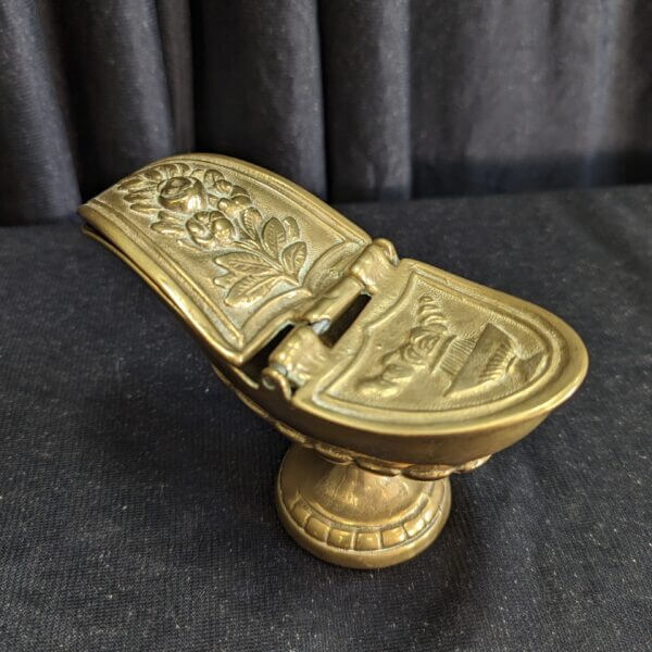 Vintage Brass Incense Boat With Roses and Chalice Motif - With Spoon