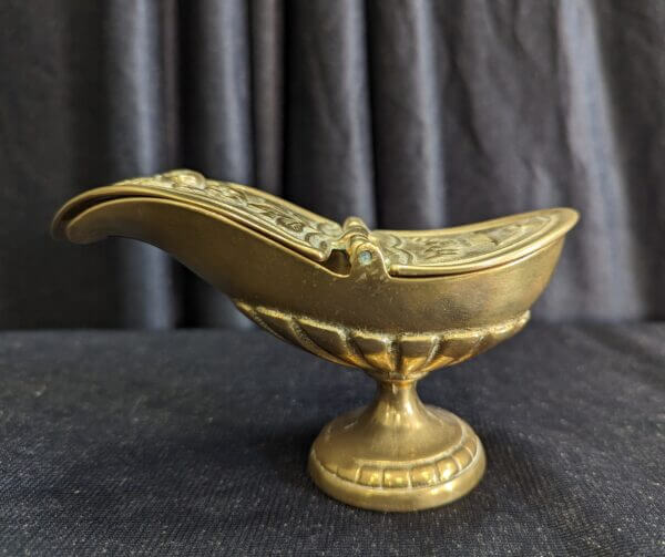 Vintage Brass Incense Boat With Roses and Chalice Motif - With Spoon