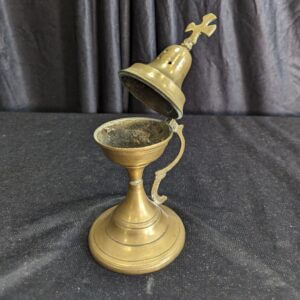 Vintage Brass Table Mounted Incense Burner Thurible With Cross