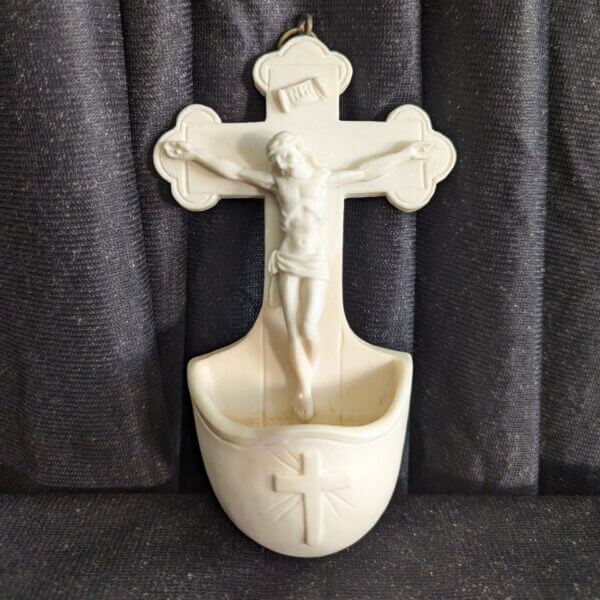 Italian Holy Water Stoup Piscina in Shape of Crucifix