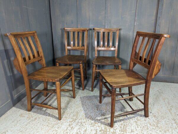 Set of 4 Very Attractive Elm & Beech Slatback Church Chapel Chairs from Aldershot