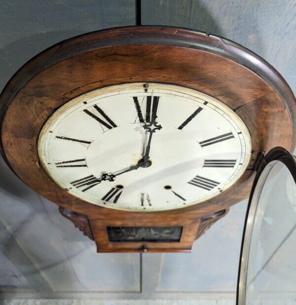 Antique American Walnut Drop Dial Pendulum Wall Clock
