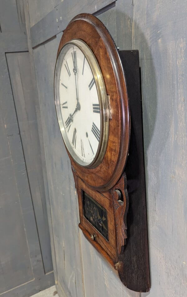 Antique American Walnut Drop Dial Pendulum Wall Clock