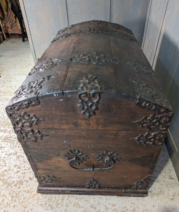 Antique 18th Century Style Iron Bound Spanish 'Treasure' Chest with Domed Top