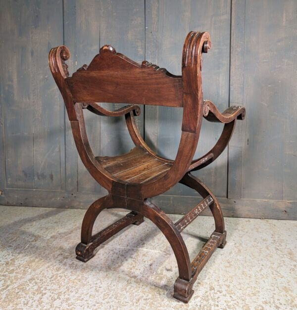 Antique Italian Carved Savonarola Elm Clergy Chair