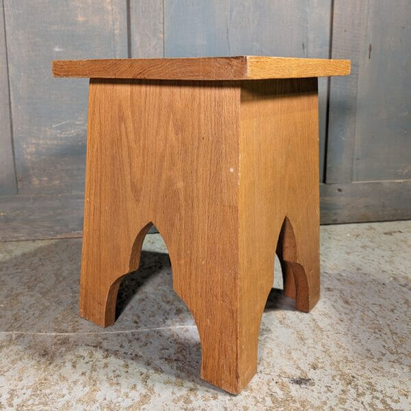 Post-War Simple Gothic Style Oak Stool