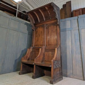 Imposing Oak Misericord Antique Choir Pew with Carved Canopy Circa 1880
