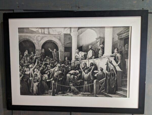 Large Black & White Religious Lithograph 'The Judgement of Christ'