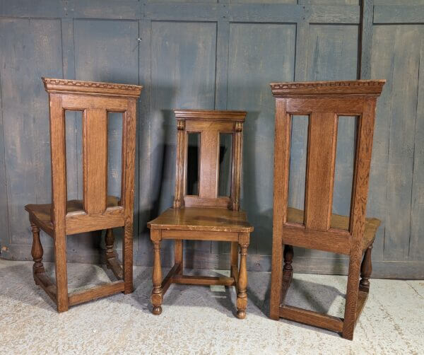 Unusual Set of Three Vintage Oak Non-Conformist Corinthian Gothic Clergy Chairs