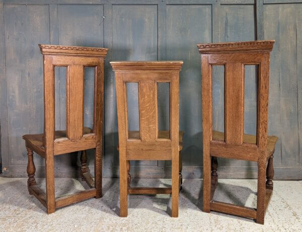 Unusual Set of Three Vintage Oak Non-Conformist Corinthian Gothic Clergy Chairs