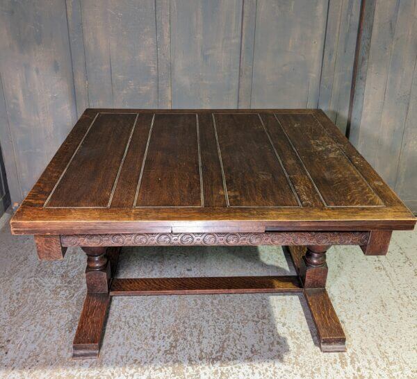 Larger Size Classic Baluster Leg Oak 1930's Draw Leaf Table