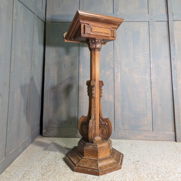 Very Fine Vintage Carved Oak Pedestal Lectern in Mid-Century Baroque Style