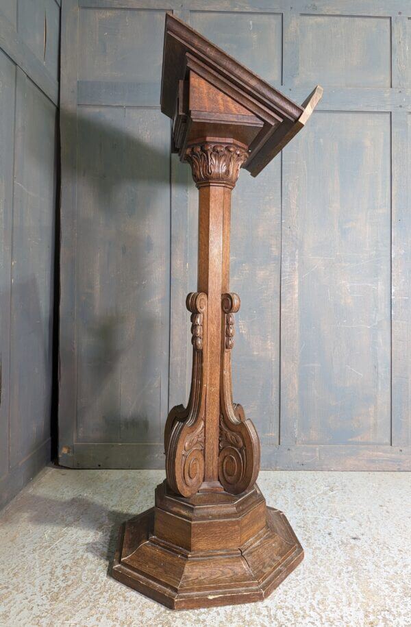 Very Fine Vintage Carved Oak Pedestal Lectern in Mid-Century Baroque Style