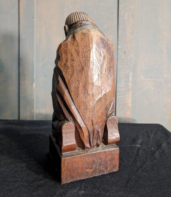 Sensitive yet Brutalist 1950's Carved Oak Statue of a Praying Monk