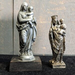 Two Miniature Metal Statues of Our Landy Santa Maria & Our Lady of Notre Dame