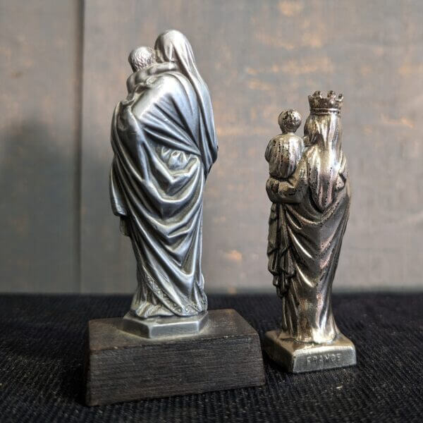 Two Miniature Metal Statues of Our Landy Santa Maria & Our Lady of Notre Dame